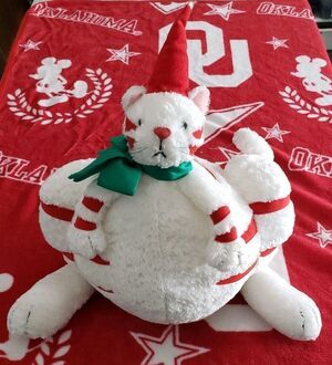 Christmas Holiday Fat Furry White Cat Plush Toy * Stuffed Animal 14" x 14"......